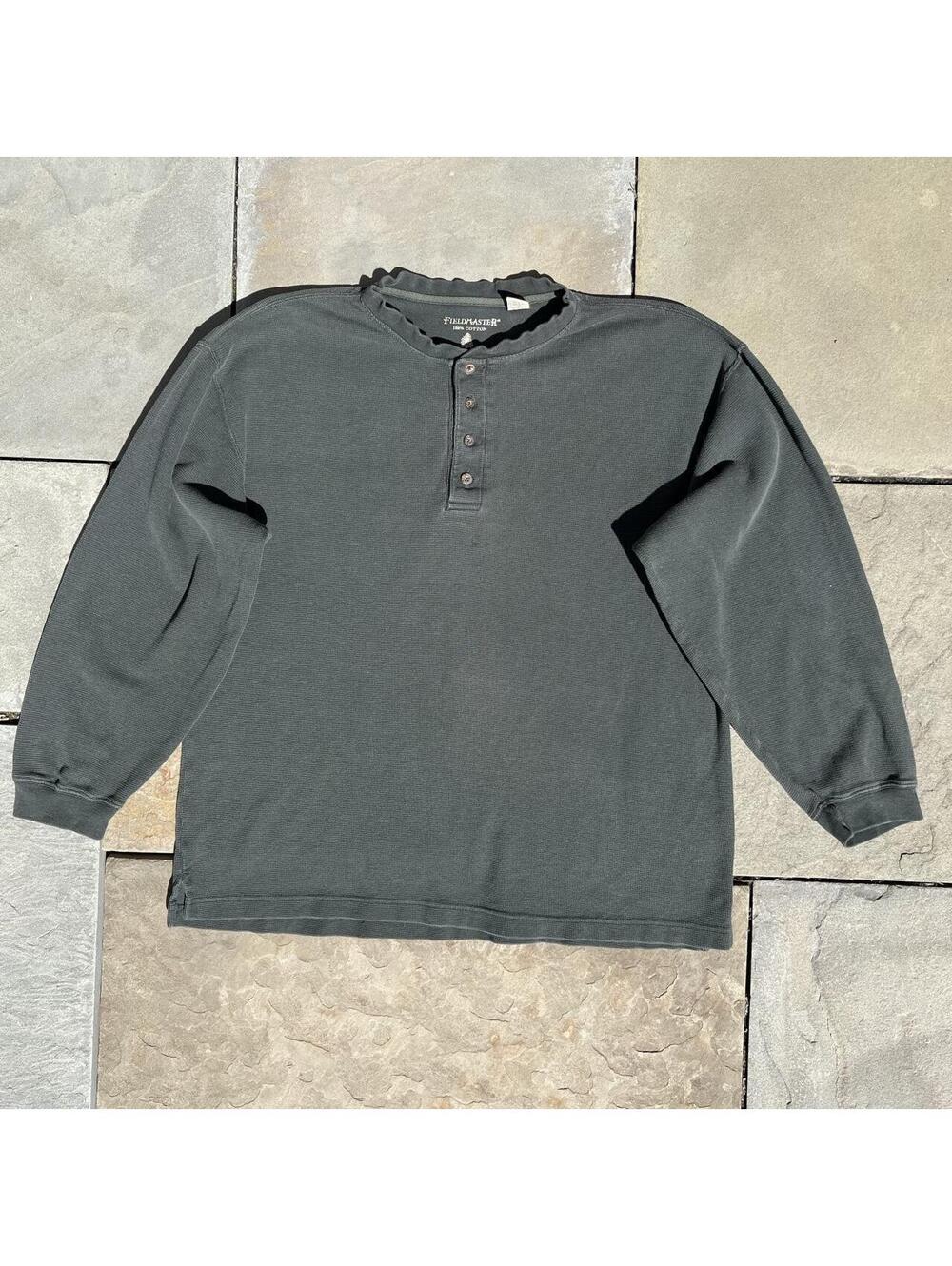 Y2K Dark Green Waffle Knit Thermal Henley